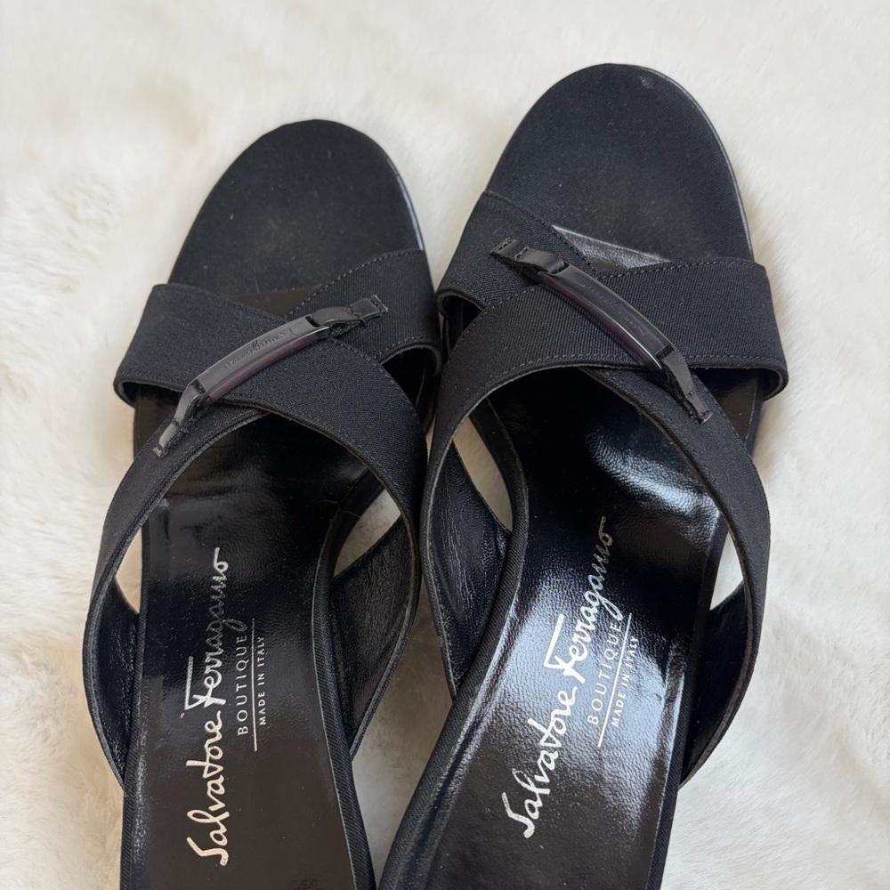 Salvatore Ferragamo Black Slip-On Heeled Sandals | 6.5 2 A - Picture 4 of 13